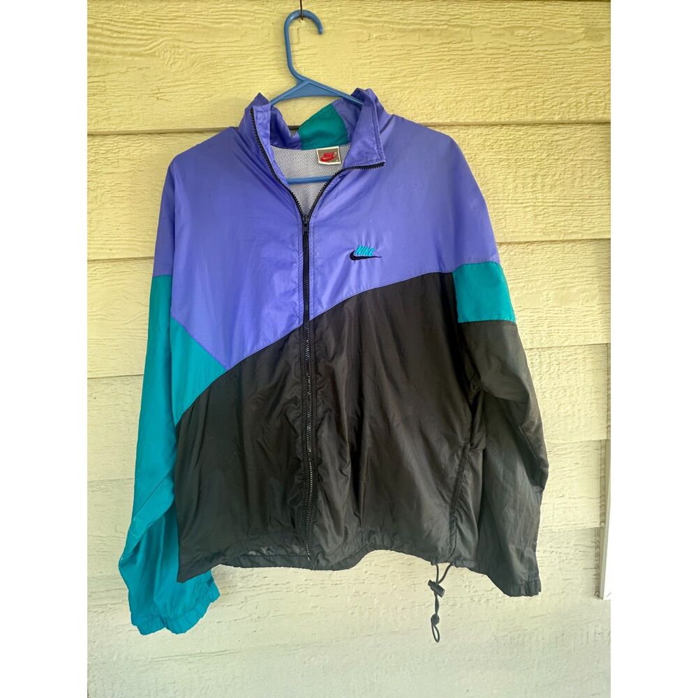 Vintage Nike Windbreaker Jacket Purple Teal Colorblock Mesh Lined M
